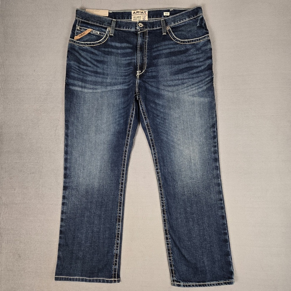 Ariat M4 Jeans Mens 40x32 Blue Denim Relaxed Boot Cut Adkins Western NWT *READ